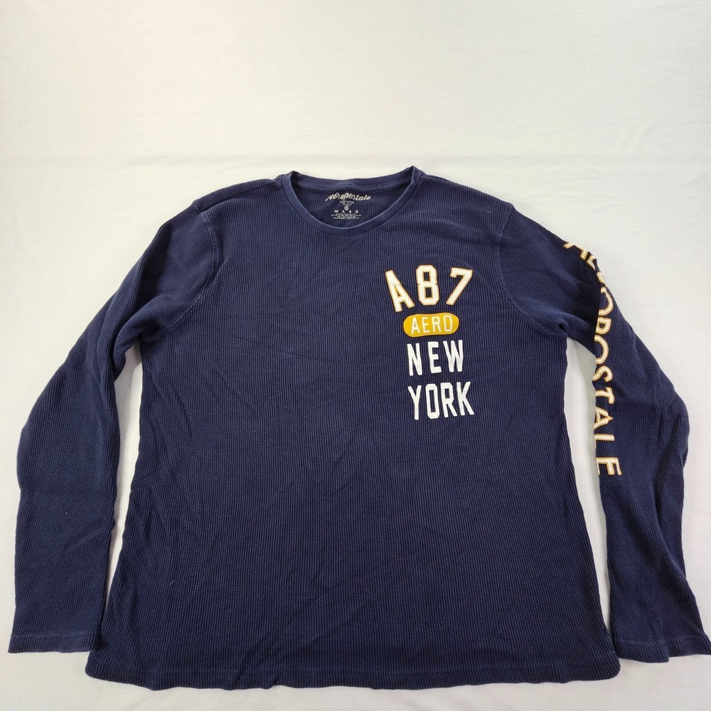Aeropostale‎ A87 Aero New York Blue Long Sleeve Cotton Thermal T-Shirt Men's XL